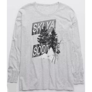 NWT Aerie OFFLINE 'Ski Ya Soon' Long Sleeve Graphic Tee, XSmall, Heather Grey
